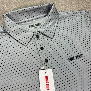Full Send Golf Polo‎ Shirt Mens Medium Gray Black Polka Dot Short Sleeve
